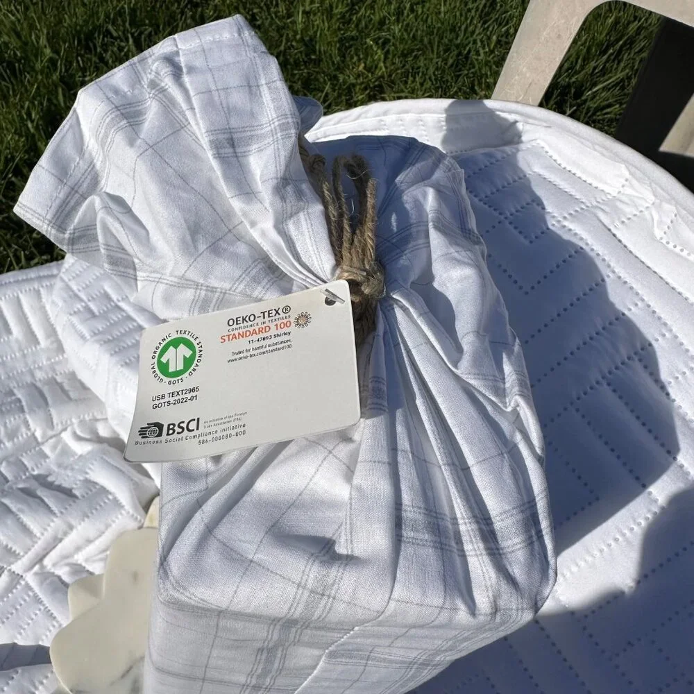BLOSSOM HOME‎ Organic Cotton Sheet Set Queen Grey Classic Plaid
